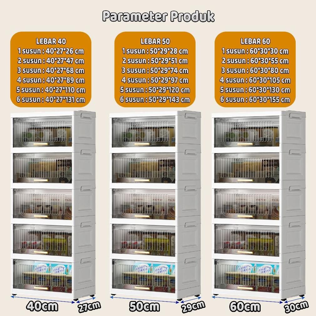 Lostars T3 (Tidak Perlu Instalasi) Rak Kabinet Susun Lipat/Rak Buku Serbaguna ada Roda/Lemari Plasti