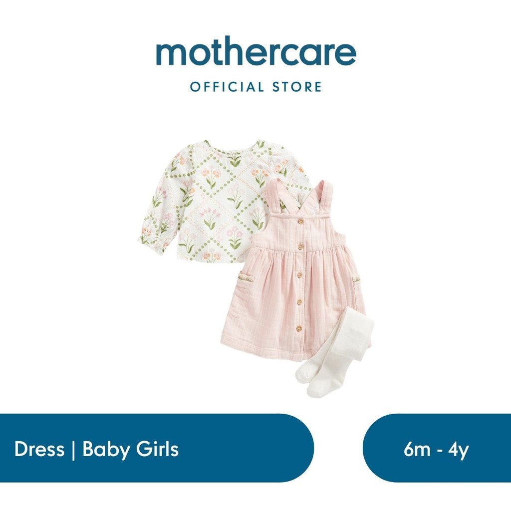 Mothercare Pinny Dress, Blouse and Tights Set - Dress Bayi Perempuan (Pink)
