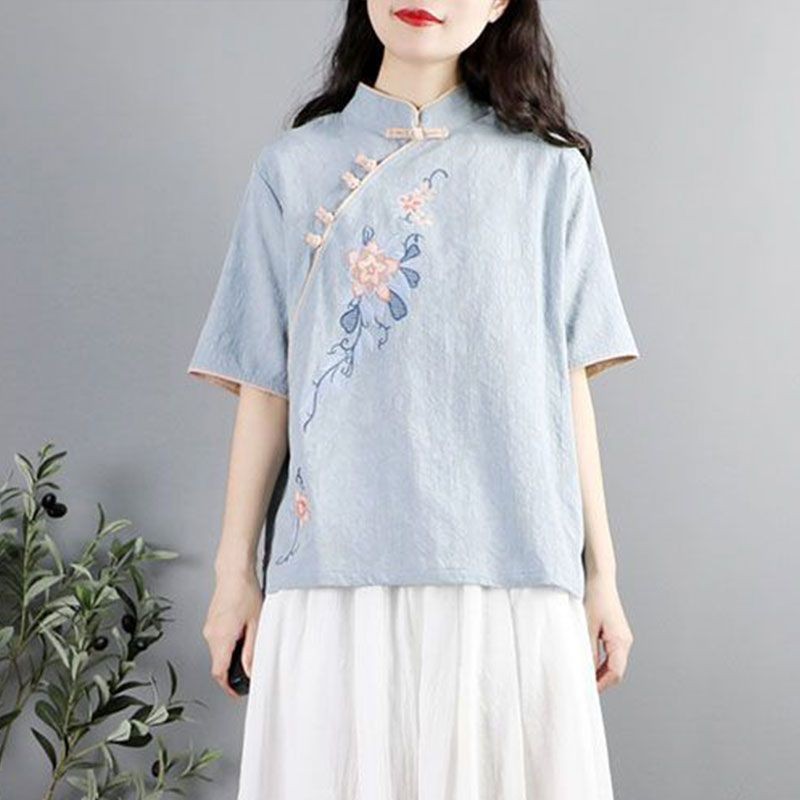 New Chinese Style Women's Summer Cotton Linen Top