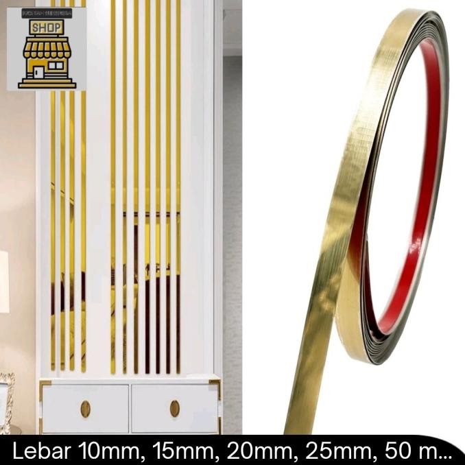 Grosir Plat Strip List Gold Mirror / List Interior Stainless Huben 3 Meter