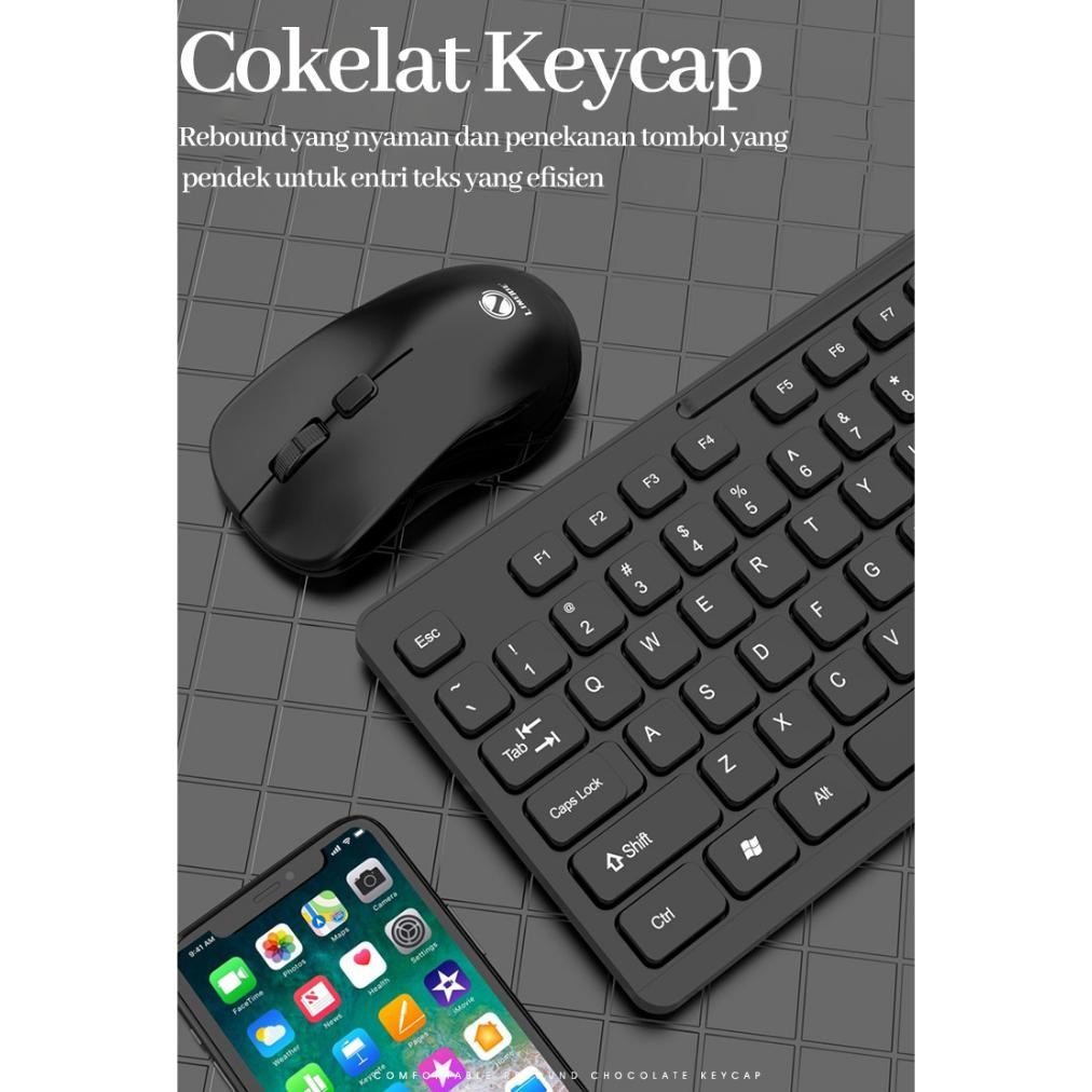 KOM MA Keyboard Portable Wireless Set Combo Keyboard dan Mouse Tanpa Kabel Tipe W100 Keyboard untuk 