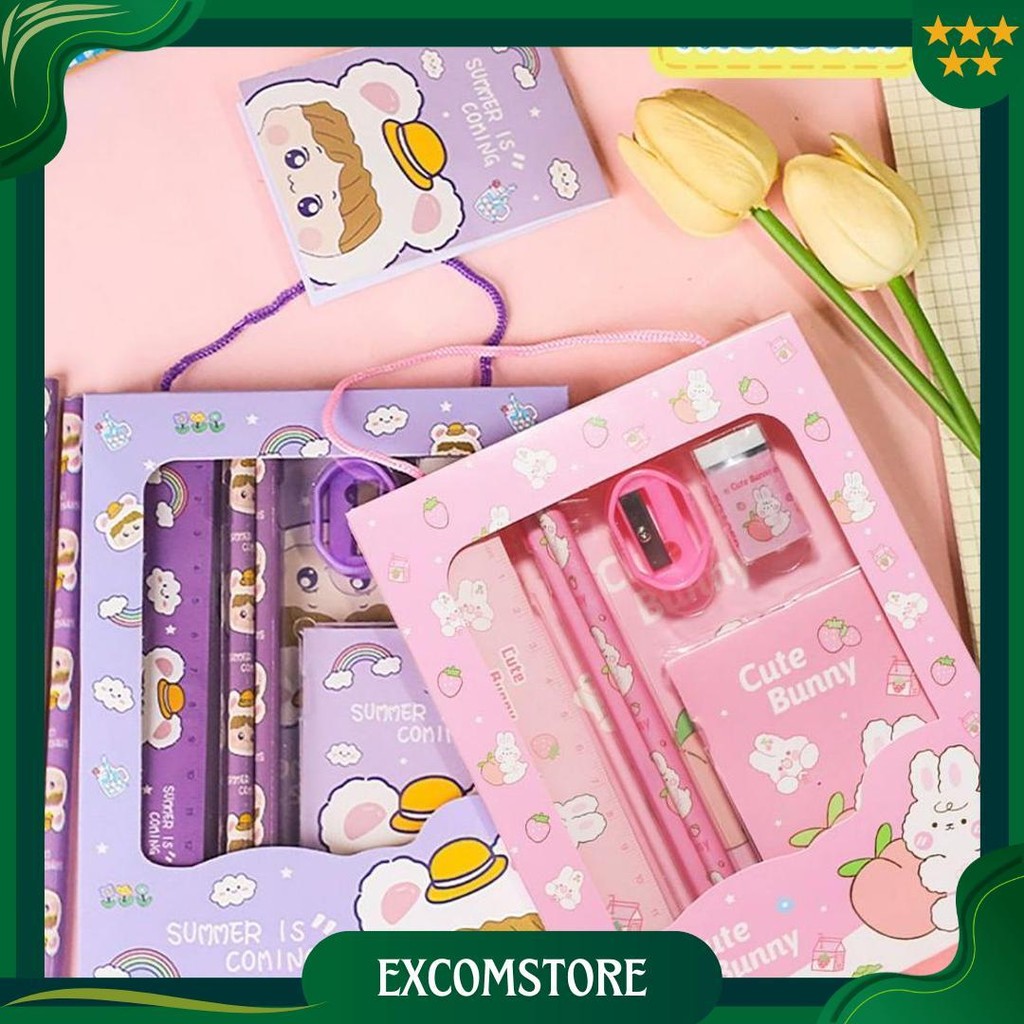 

Morsom - Alat Tulis Set 6 In 1 Stationery Set Lucu Karakter Set Perlengkapan Alat Tulis Sekolah Anak-Anak Tk Souvenir Gratis Ongkir