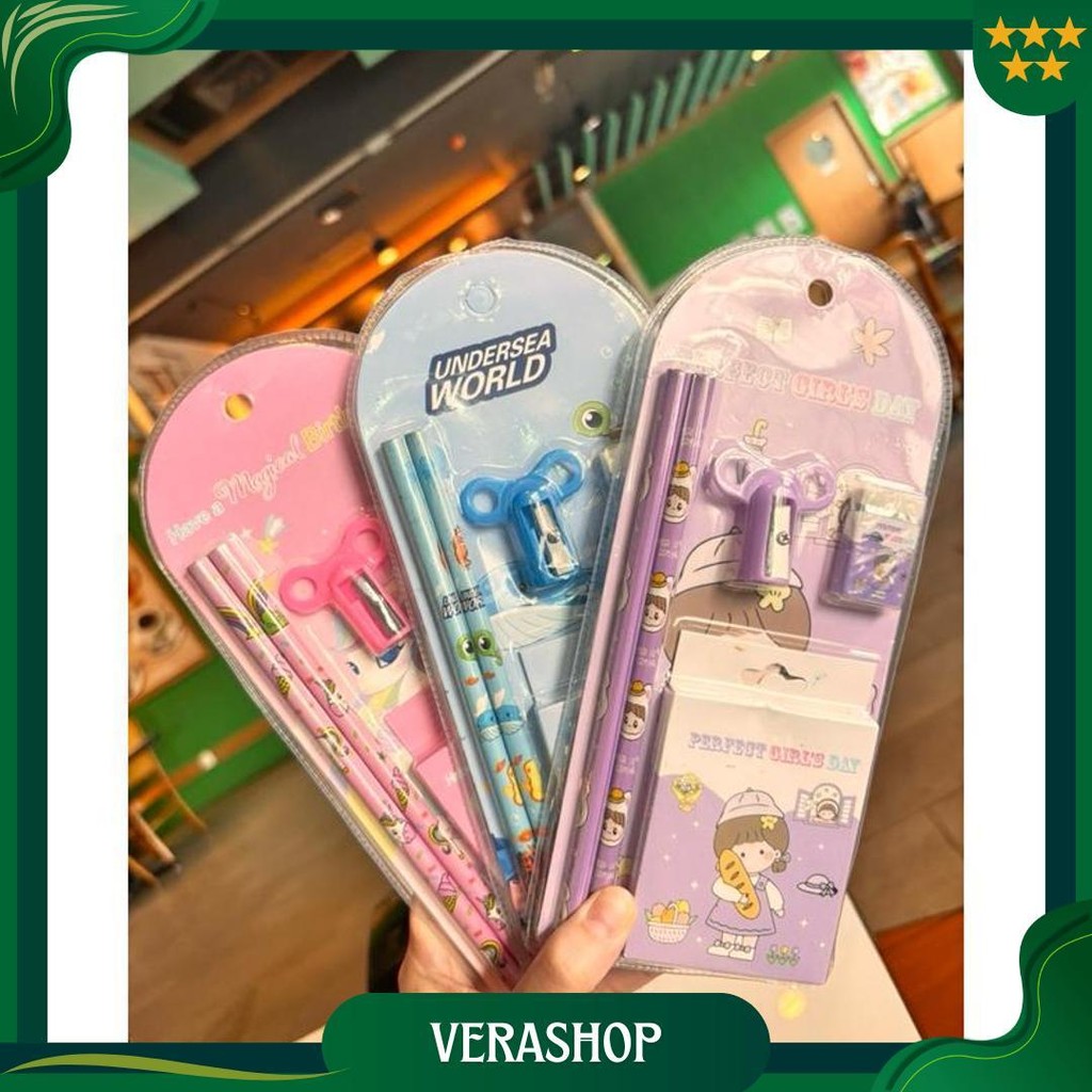 

008 Set Alat Tulis Crayon Pensil 5 In 1 Rautan Penghapus Anak Sekolah Hadiah Lomba Kado Ultah Ulang Tahun Hampers Souvenir Natal Lebaran Agustusan Paskah Acara Goodiebag Dinosaurus Undersea Unicorn Astronot Gratis Ongkir