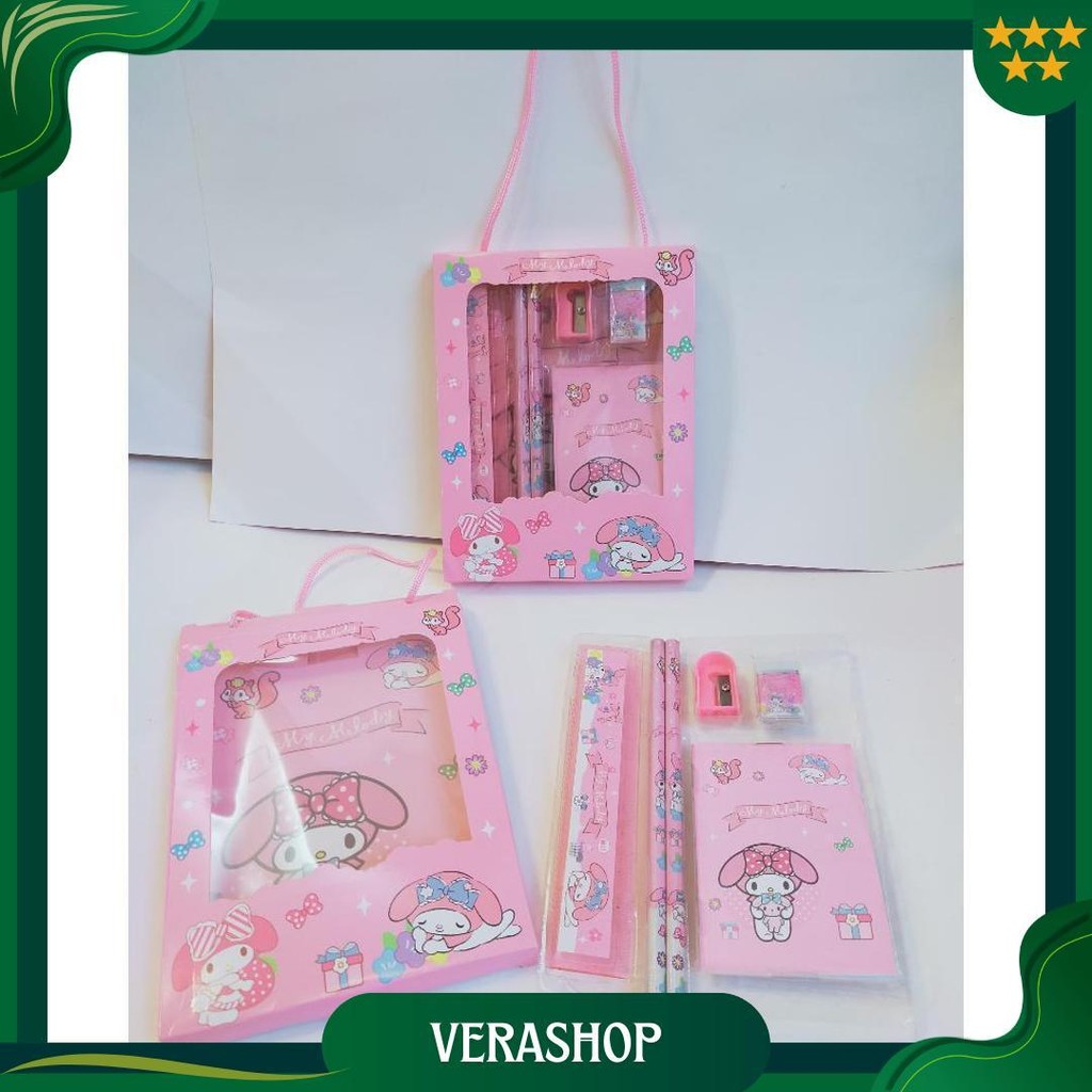 

Gift Set Alat Tulis Sekolah 6 In 1 Sanrio - Alat Tulis Pensil Sanrio Kuromi / Melody - Chinamorol - Set Alat Tulis 6 In 1 Motif Sanrio Atk Set Gratis Ongkir