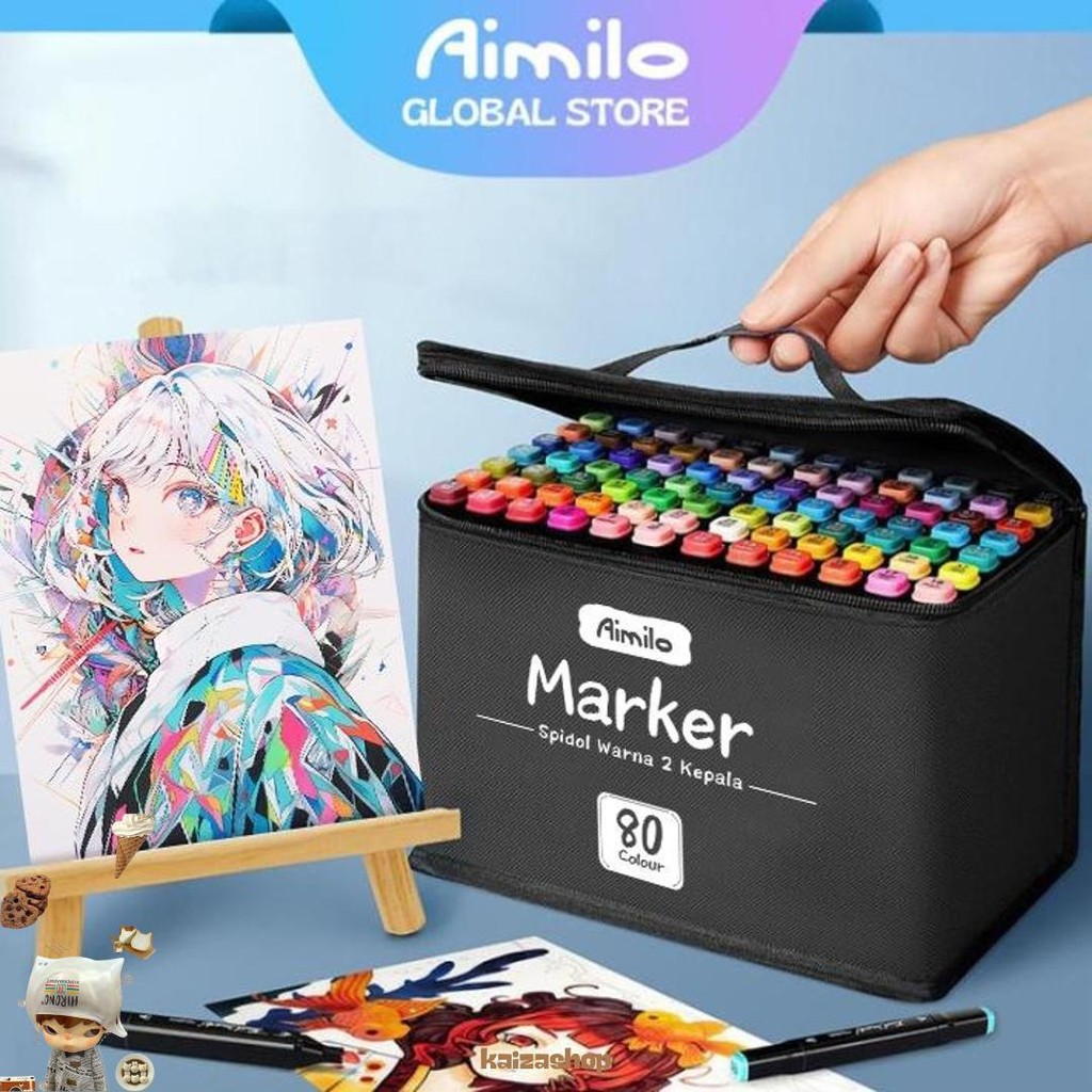 

Aimilo Spidol Warna Warni 1 Set Sketch Marker 2 Tip Touch Marker 48/60/80 Warna Promo