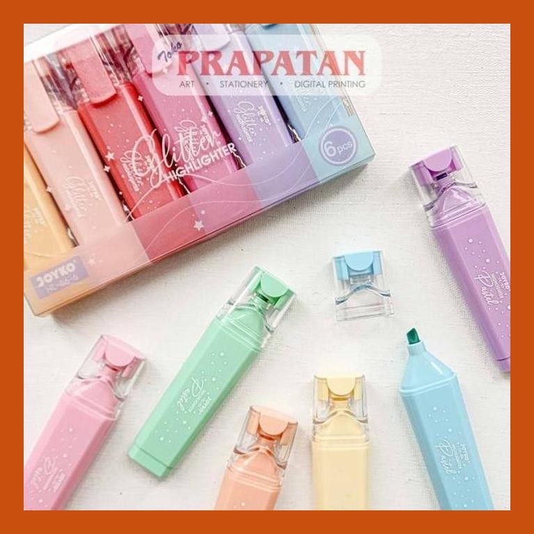 

[ PERALATAN LUKIS / GAMBAR ] JOYKO HL-85~86 HIGHLIGHTER GLITTER PASTEL SET 6 | PENANDA WARNA GOOD QUALITY