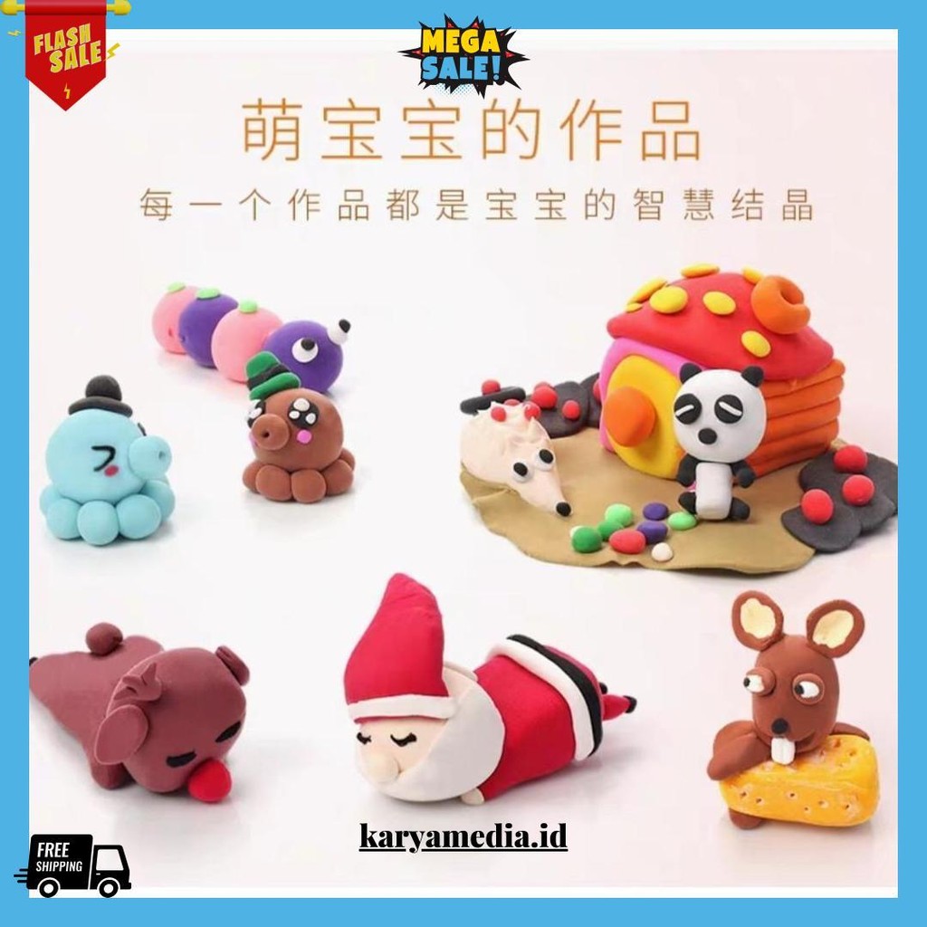 ( Paket 6 Set ) Mainan Anak Clay Polymer Isi 12 Pcs Clime Set Soft Clay Dough 12 Warna Edukasi Kreat