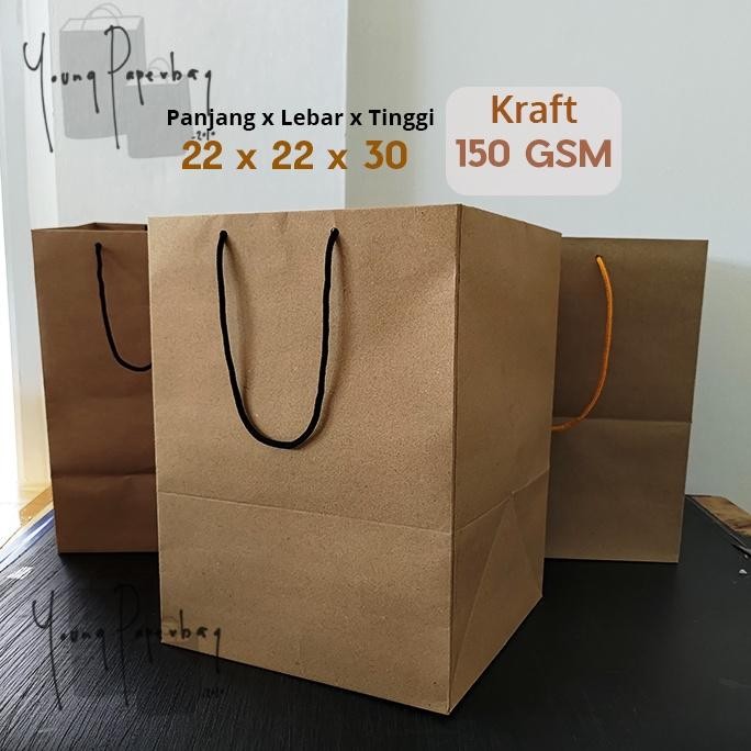 

vf-52 Paper Bag Kue/Nasi/Bento Box Polos Kraft Coklat 22 x 22 x 30 150GSM Terlaris