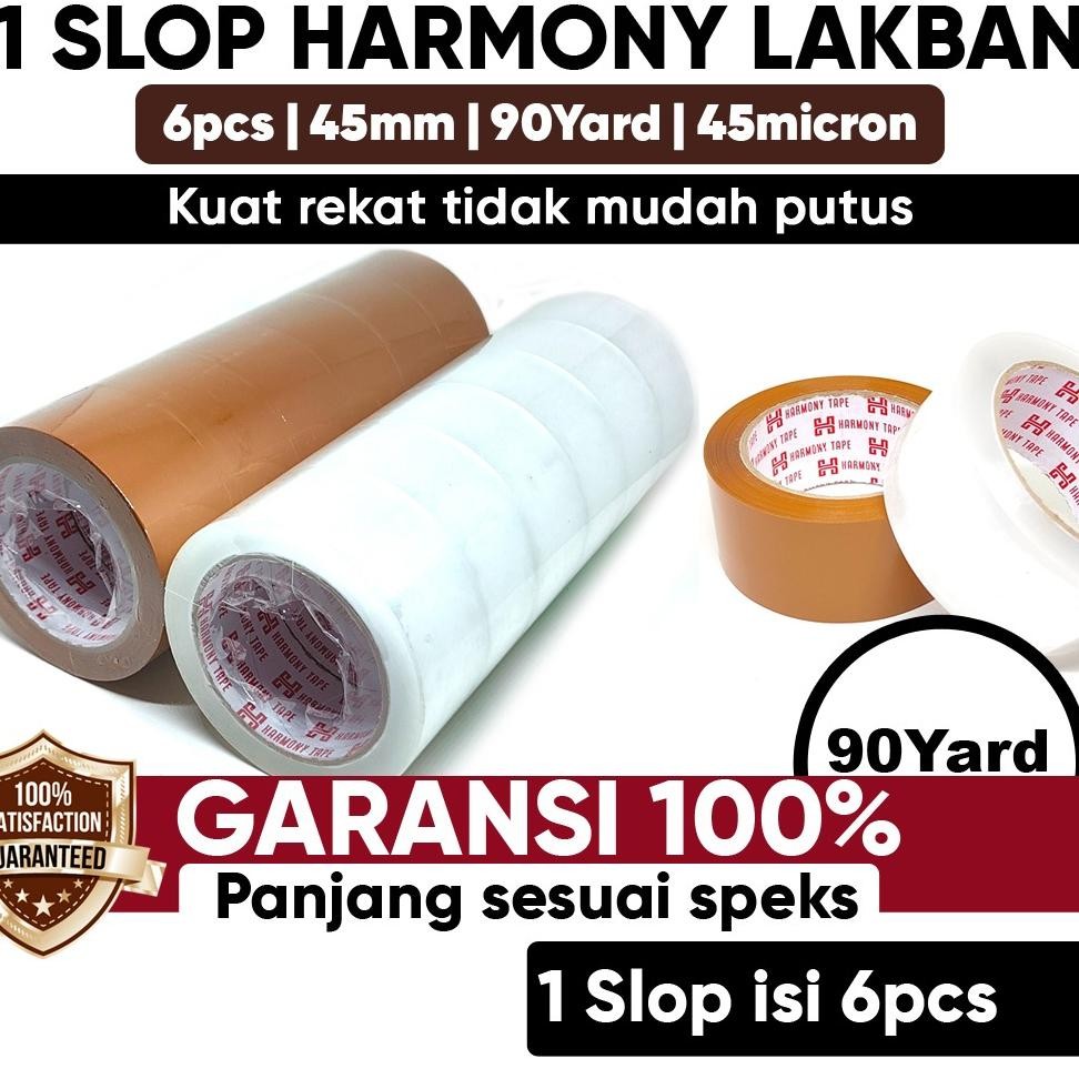 

asd-86 1 Slop Isi 6 pcs - Lakban Bening Coklat Besar Murah 90 Yard 45 mm Merk Harmony Kuat Rekat Tidak Mudah Putus Original