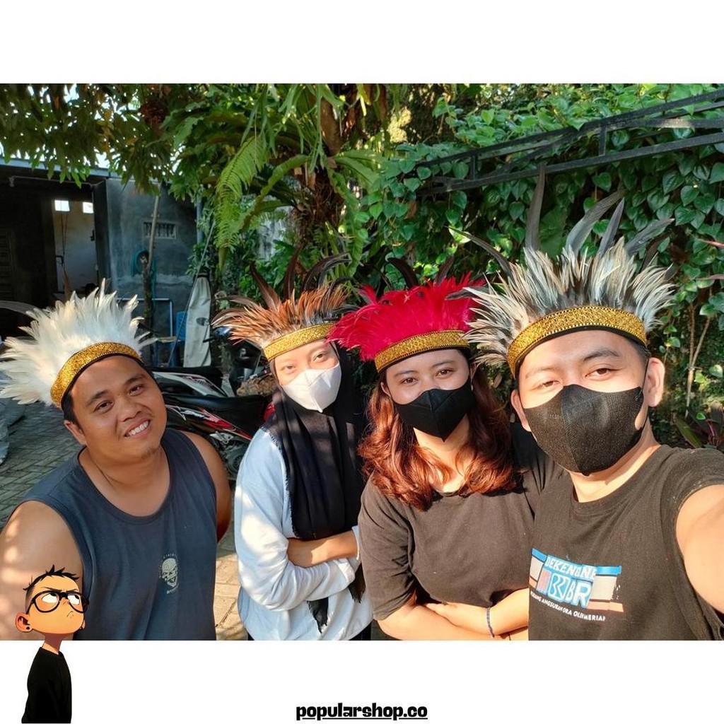 Bando Bulu Ayam Aksesoris Kepala I Topi Adat Papua Irian Cod