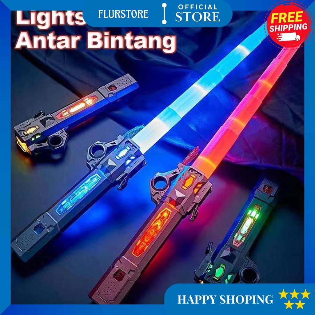 Pedang Laser Keren Dapat Ditarik Pisau Mainan Anak-Anak Star Wars Asli Pedang Bersinar Tongkat Neon 