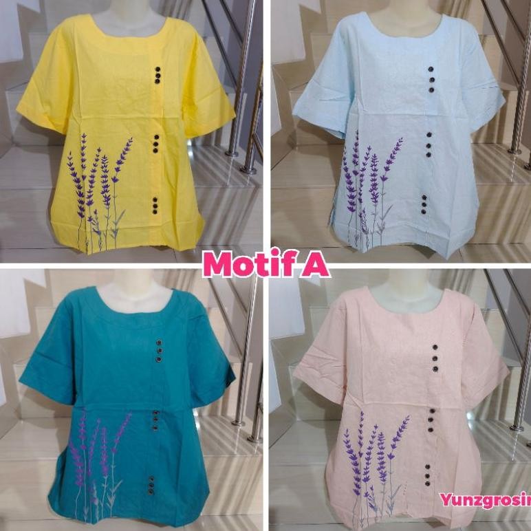 CR - Blouse Katun Bordir dan Sablon Bunga Jumbo 2XL Import TERLARIS