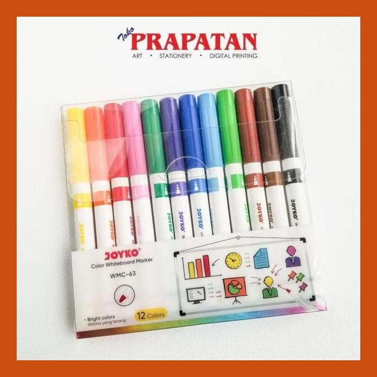 

[ PERALATAN LUKIS / GAMBAR ] JOYKO COLOR WHITEBOARD MARKER WMC-63 SET 12C COD