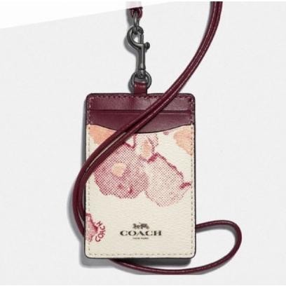 

TERLARIS - Coachh CH gantungan ID Holder Card Lanyard Original - Flower maroon db