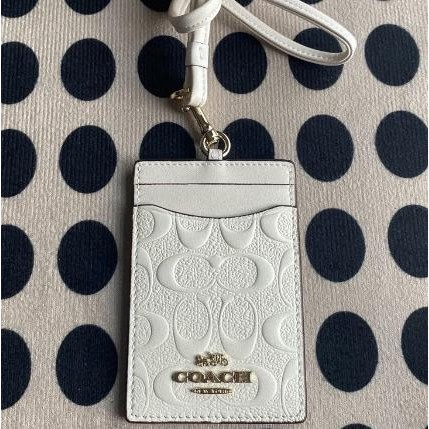 

BEBAS ONGKIR - Coachh Signature embossed ID Holder Card Lanyard Original - white dw