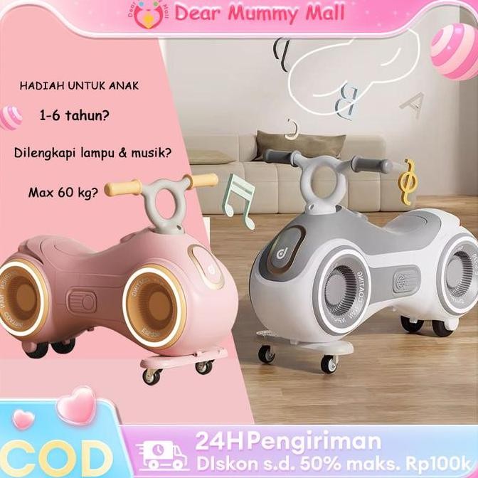 MAINAN SKUTER  ANAK KUMBANG SKUTER ANAK RODA 3 KERETA LUNCUR BENTUK KACANG TANAH BISA LIPAT LAMPU &M