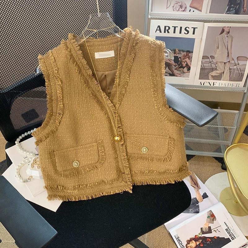 Jaket Rompi Poni Tenun Gaya Prancis Tinggi