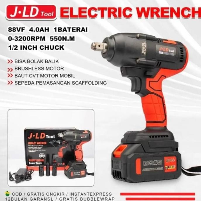 JLD MESIN BOR IMPACT WRENCH TORSI BESAR 550 NM CORDLESS 1 BATERAI