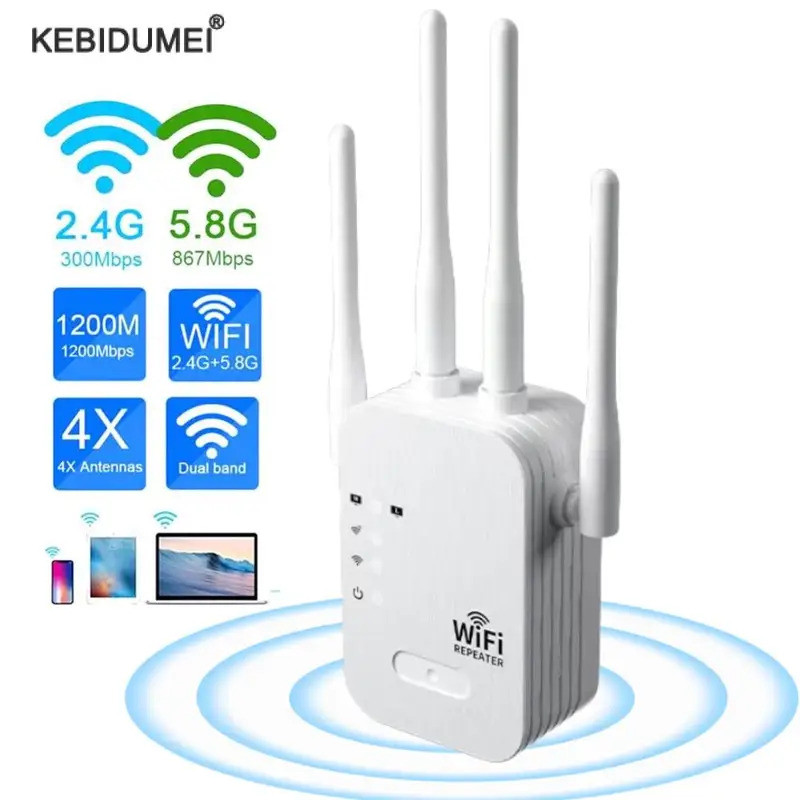 Penguat WIFI 1200Mbps Penguat Nirkabel Wi-Fi Repeater WiFi 2.4G 5G Dual Band Penguat Jaringan Jarak 