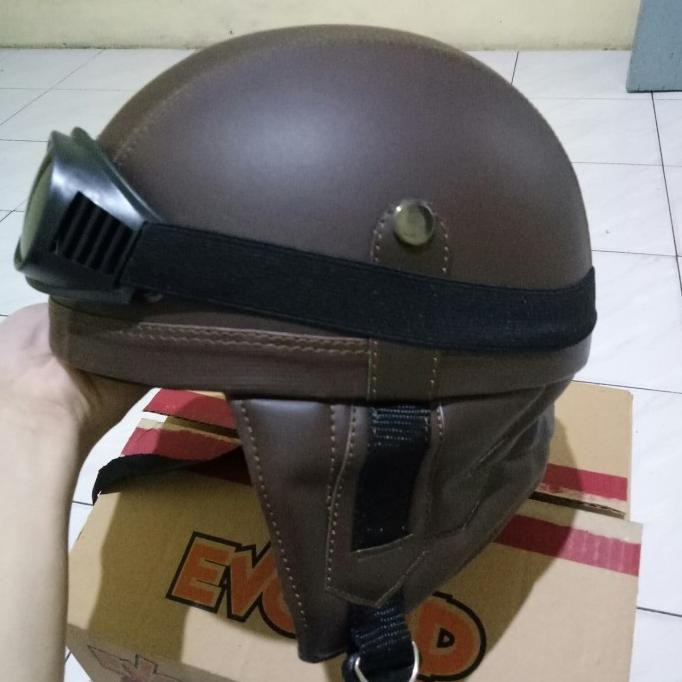 HOT PROMO HELM CHIPS COKLAT KULIT PER KACAMATA REPTRO CLASSIC