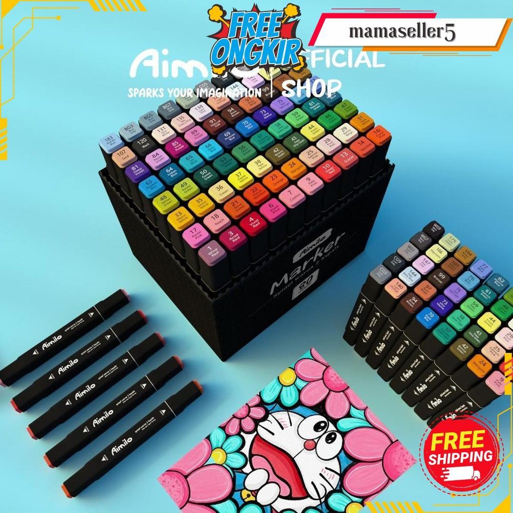 

[Ready] Aimilo Spidol Warna Warni 1 Set Sketch Marker 2 Tip Touch Marker 48/60/80 Warna Bisa Cod