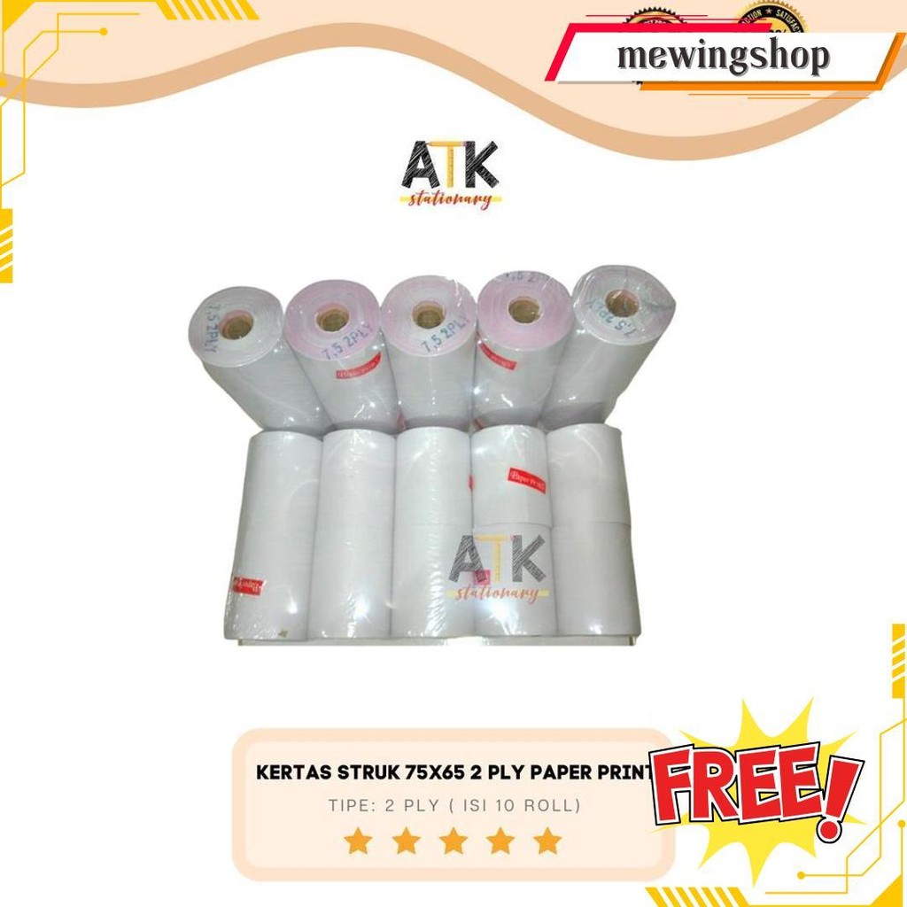 

Kertas Struk Kasir / Kas Register 75X65 (2 Ply) Paper Print 1 Pack ( 10 Roll) Atk Siap Kirim