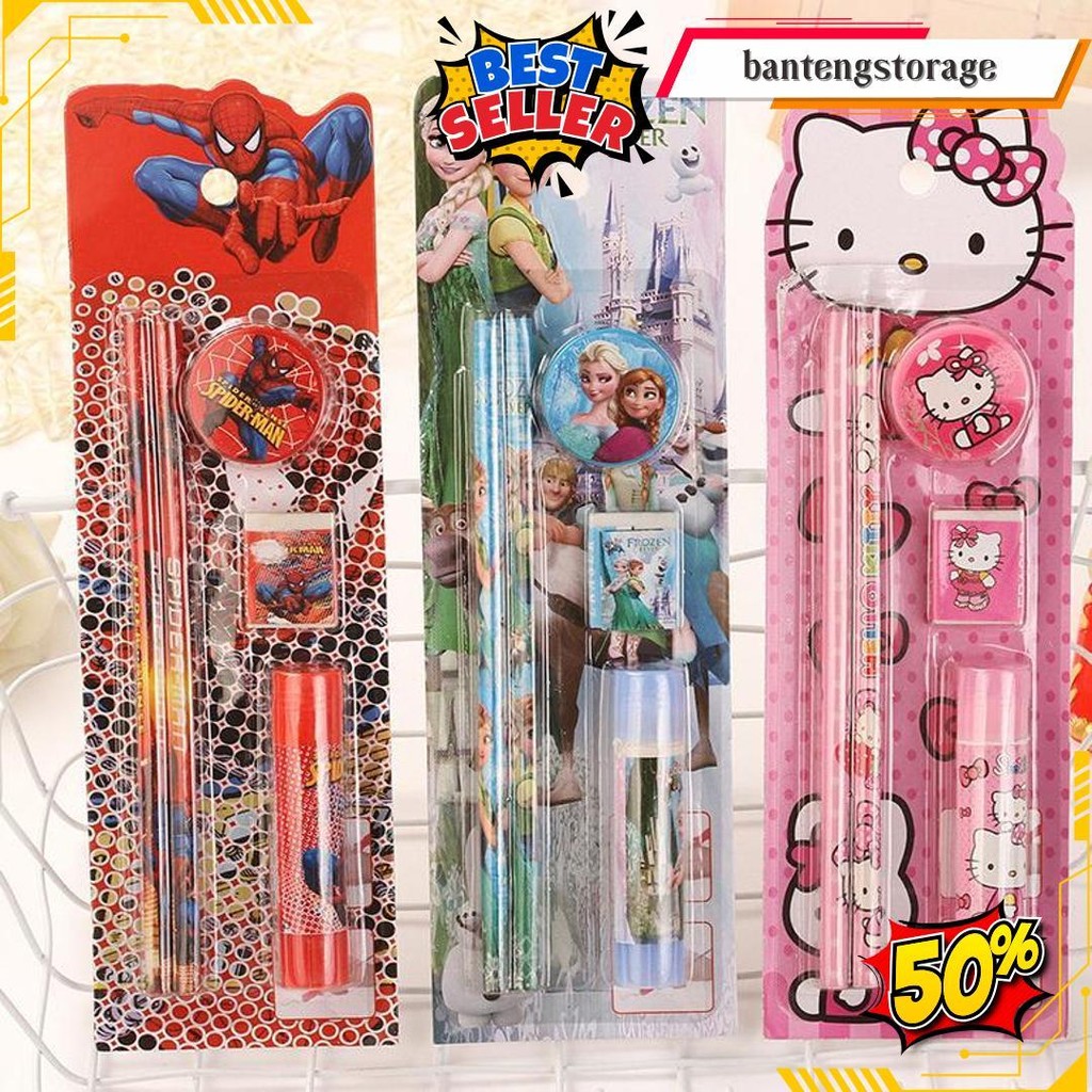 

Set Alat Tulis Sekolah 5 In 1 Karakter Lucu / Mini Stationery Original Produk