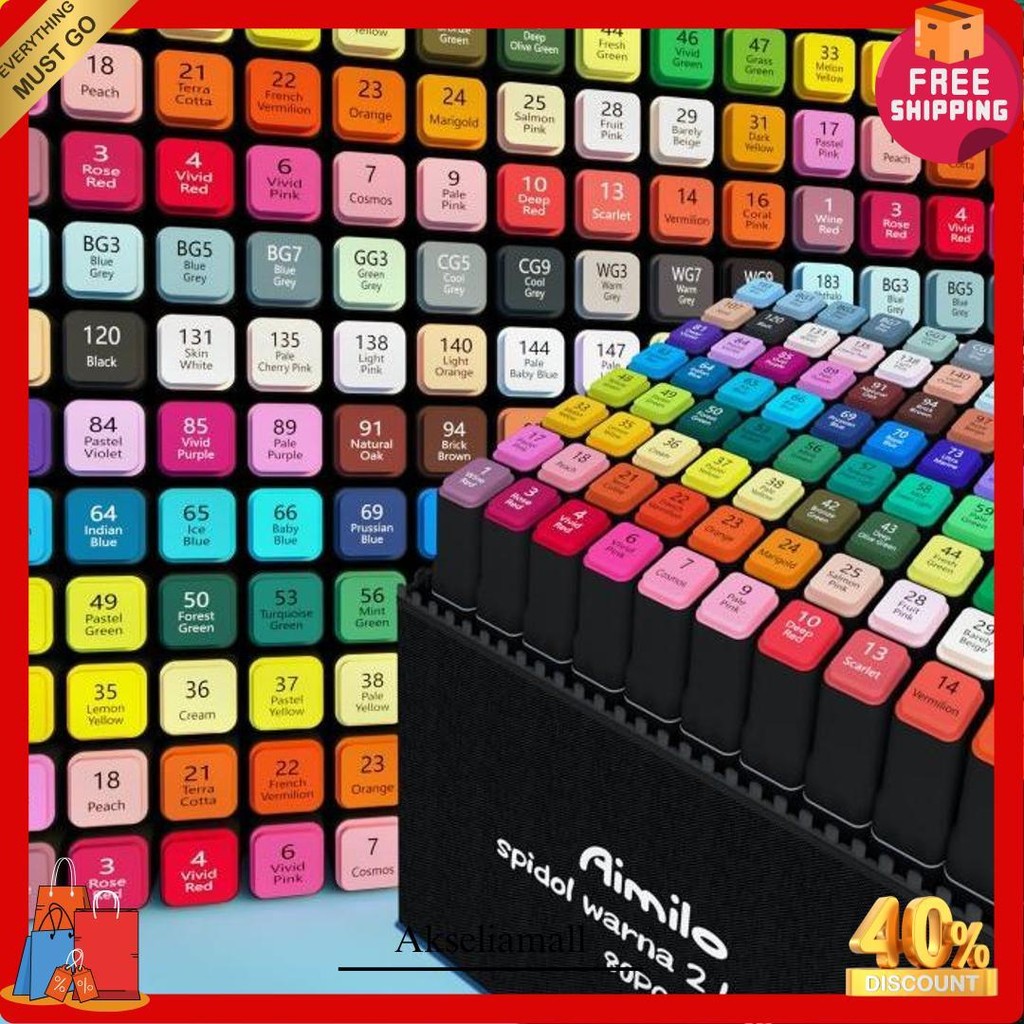 

[Ready] Aimilo Spidol Warna Warni 1 Set Sketch Marker 2 Tip Touch Marker 48/60/80 Warna Termurah Banget