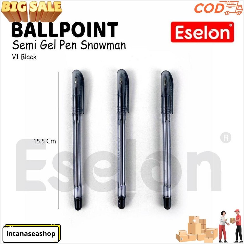 

12Pc Pulpen Snowman V1 Semi Gel Pen Hitam 0.7Mm Cod