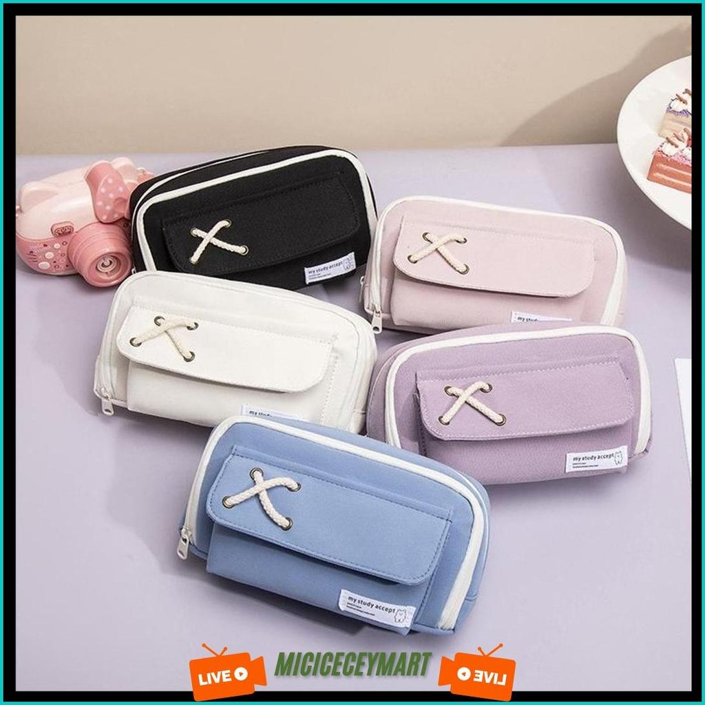 

Hpt Tempat Pensil Model Pita Silang Kotak Pensil Tali Rami Ritsleting Ganda Bahan Kanvas Pouch Tempat Alat Tulis Perlengkapan Sekolah Kantor Dua Sisi Resleting Termurah Banget