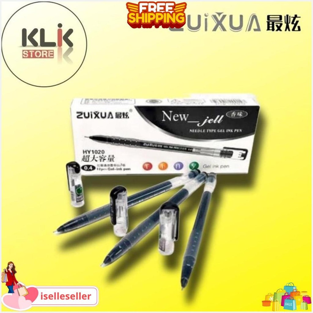 

(Pack / 12Pcs) Ballpoint Zuixua Gel Pen 0.4 Hitam / Bolpen Pulpen Pena Zui Xua Terlaris
