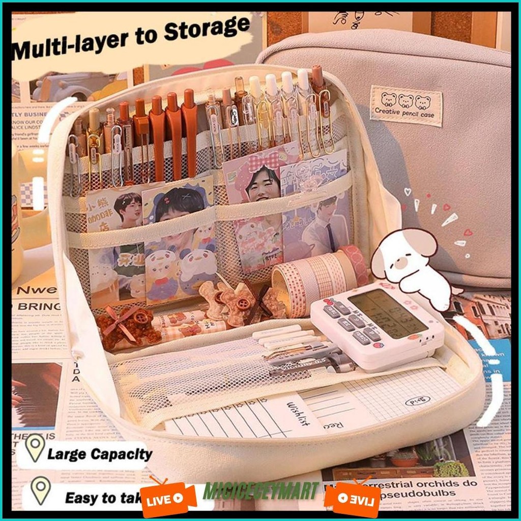 

8-Layer 12-Layer Super Large Capacity Pencil Case Kawaii Canvas Pencil Box Pen Pouch Organizer For Girls Back To School Stationery Supplies Gratis Ongkir