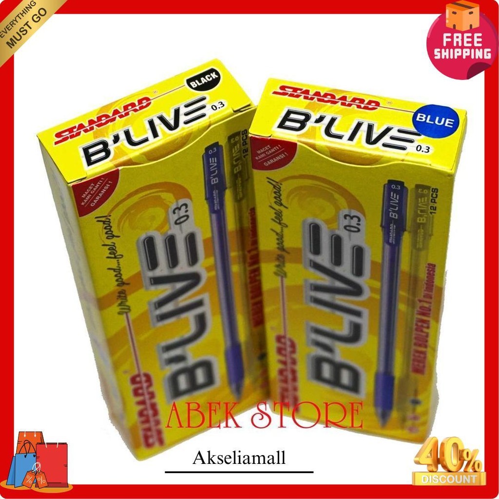 

Pulpen Standard B'Live 0.3 Mm Isi 12 Pcs ( 1 Pak ) Standard Blive Terlaris