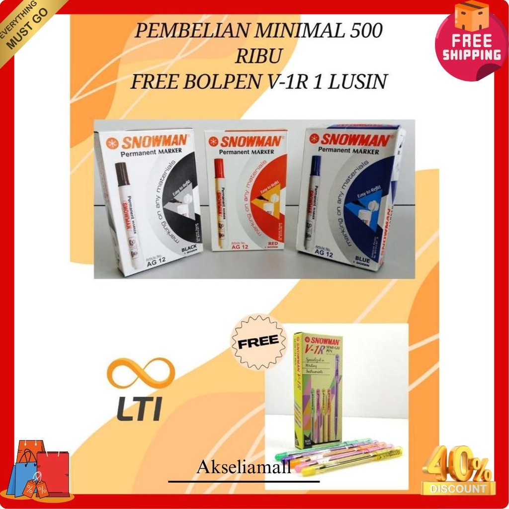 

Spidol Snowman Permanent Marker Ag - 12 Spidol Permanen Per Lusin Bisa Campur Warna - Hemat Siap Kirim