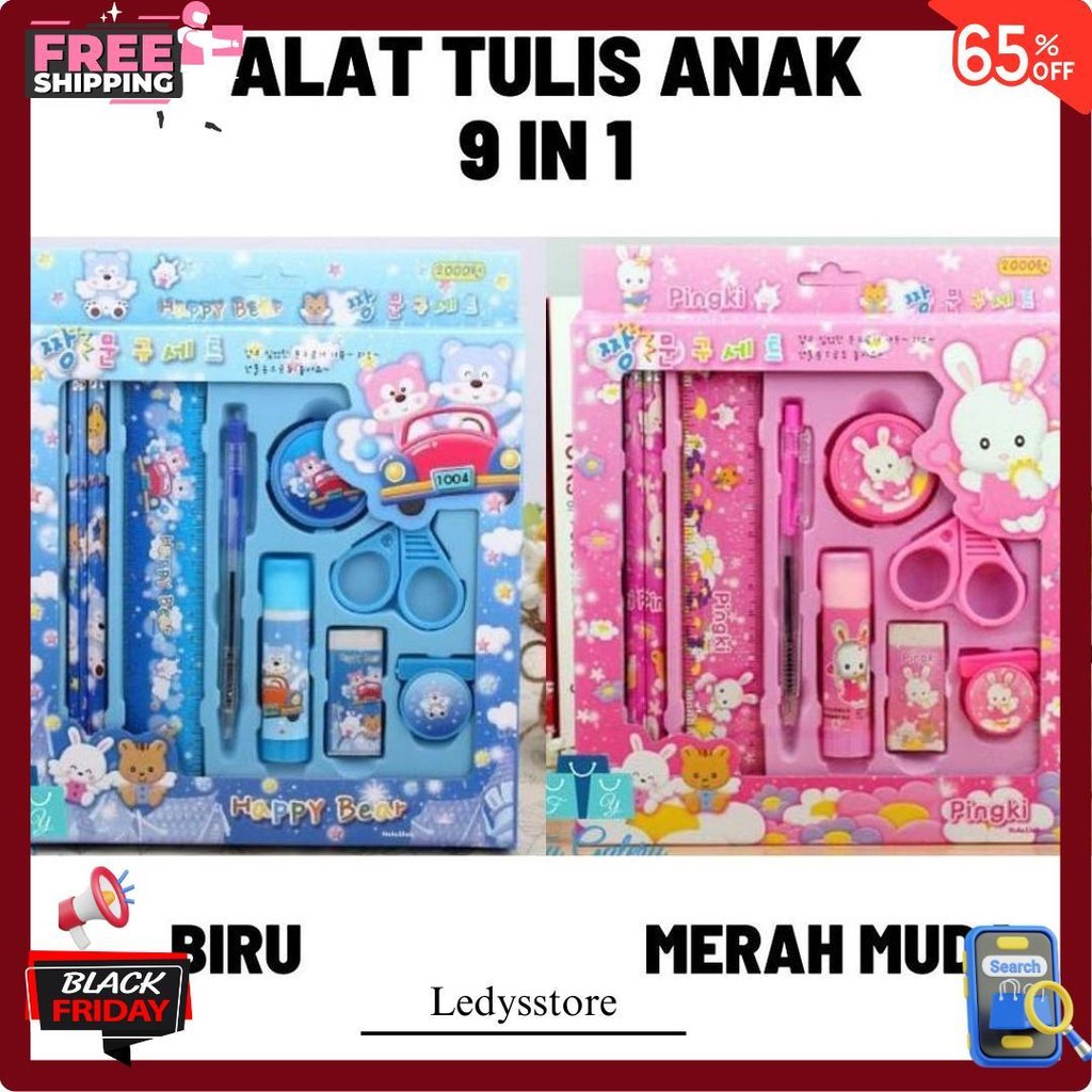 

2009 Pencil Set 9 In 1 Alat Tulis Sekolah Anak Lengkap S1129 Original Produk
