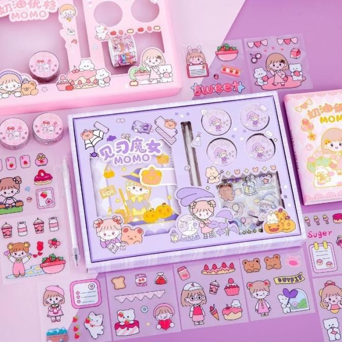 

Promo!! Set Buku Diary Lucu Sticker Momo Kado Anak Perempuan Cute Journal