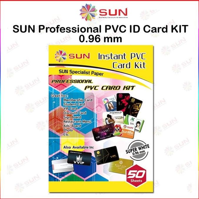 

TERMURAH - Kertas PVC ID Card A4 PREMIUM - SUN PVC ID Card Super White 0.76, 0.96 (Isi 50 Lembar = 500 Card) ( Support epson/canon/hp/brother ori/dye/pigment/art paper ink - 664, 003, 673, 790, 810, BT5000, GT51 52, dll)