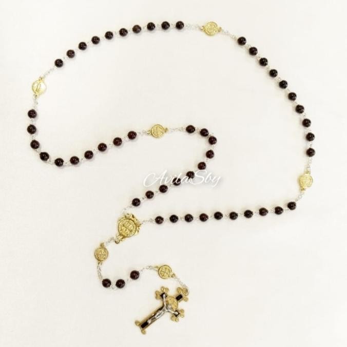Silahkan Order] Rosario Batu Garnet All Benedict Gold Rohani Katolik