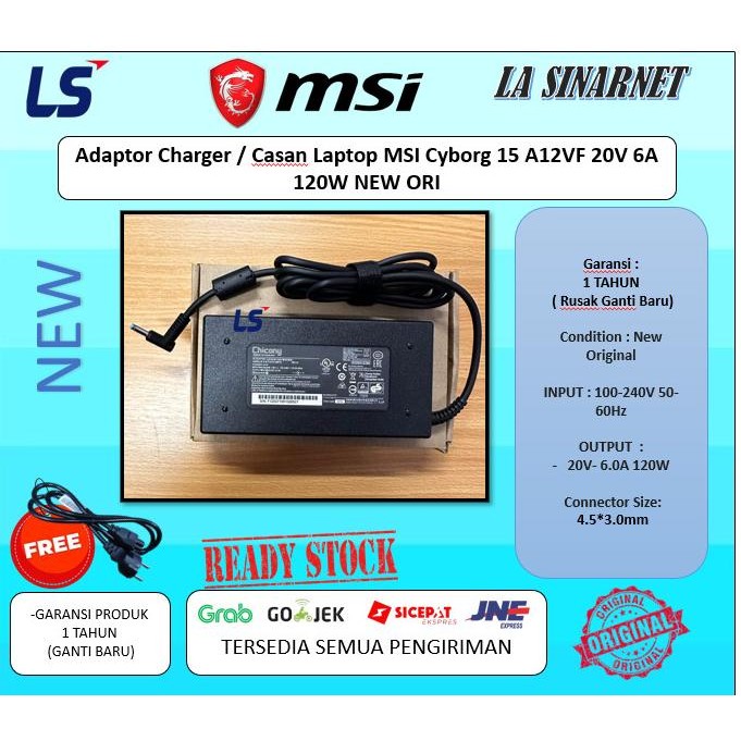 Adaptor Charger / Casan Laptop Msi Cyborg 15 A12Vf 20V 6A 120W New Ori New Stok