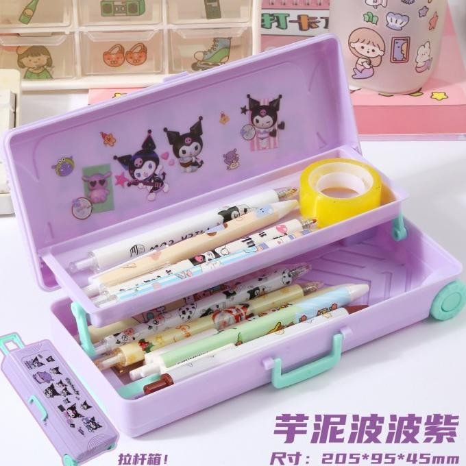 

Diskon!! Kotak Pensil Troli Koper Dua Tingkat Sanrio Cinnamoroll Biru Kuromi Ungu Melody Pink Bear Kuning Karakter Lucu Tempat Pensil Trolley Dua Lapis Roda Dengan Sticker Stiker
