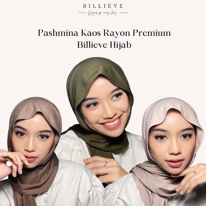 Pashmina Kaos Rayon Billieve Hijab Polos Muslim Kerudung