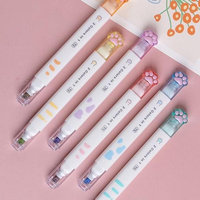 

Diskon!! 6Pcs Highlighter Cat'S Paw 12 Colors In 1 Morandi Colour Pen - D0051