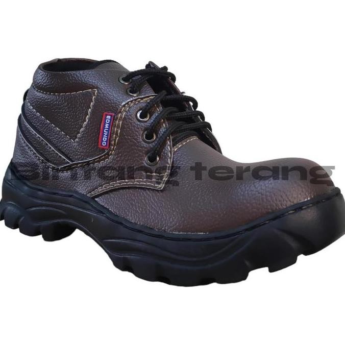 Sepatu Safety Edmundo Semi Tali Hitam, Tan, Coklat Tua Dengan Ujung Besi Dan Sol Karet Anti Selip Se
