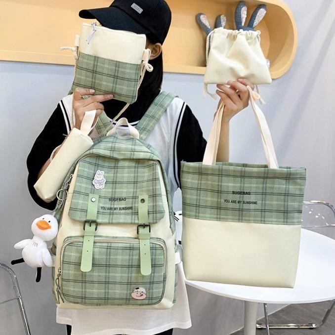 Promo Tas Ransel Anak Wanita Impor Set 5 In 1 Backpack Korea