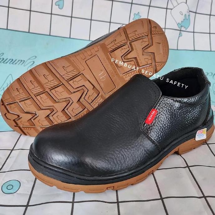 Sepatu Safety Kulit Sapi Asli Ujung Besi Slip On Fantofel Berkualitas Keselamatan Kerja Pabrik Proye
