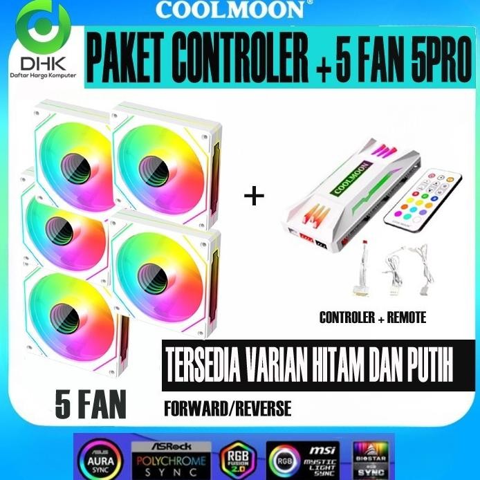 Coolmoon Fan Casing Hifrost Prism 5Pro Argb Pwm 12Cm 5 Fan + Controller