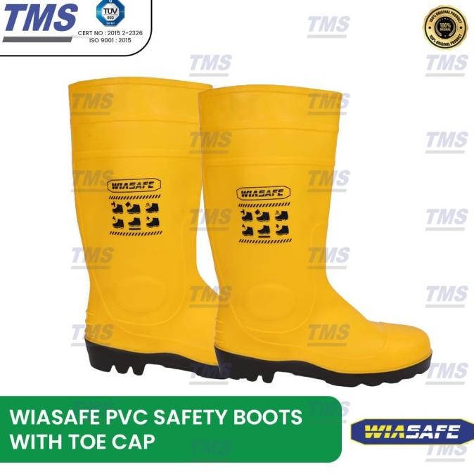 Sepatu Safety Boots Kuning  Wiasafe Pvc Safety Boots  Toe Cap - Original New Stok