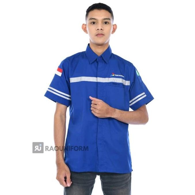 Kemeja safety pertamina/Baju seragam lapangan/Seragam safety lengan pendek/Baju kerja petugas pertam