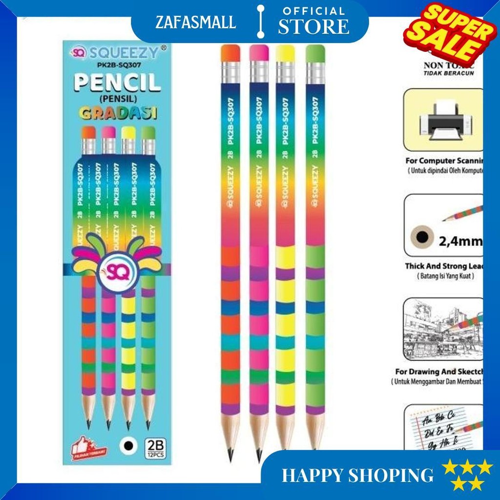 

Pensil 2B Squeezy 1 Box Isi 12 Pcs / Pencil 2B Pk2B D Gratis Ongkir