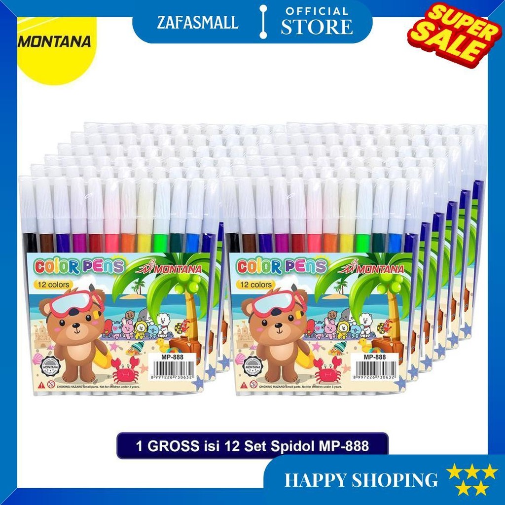 

Montana Spidol Penanda 12 Warna Color Pen Marker Mp-888 Grosir D Cod